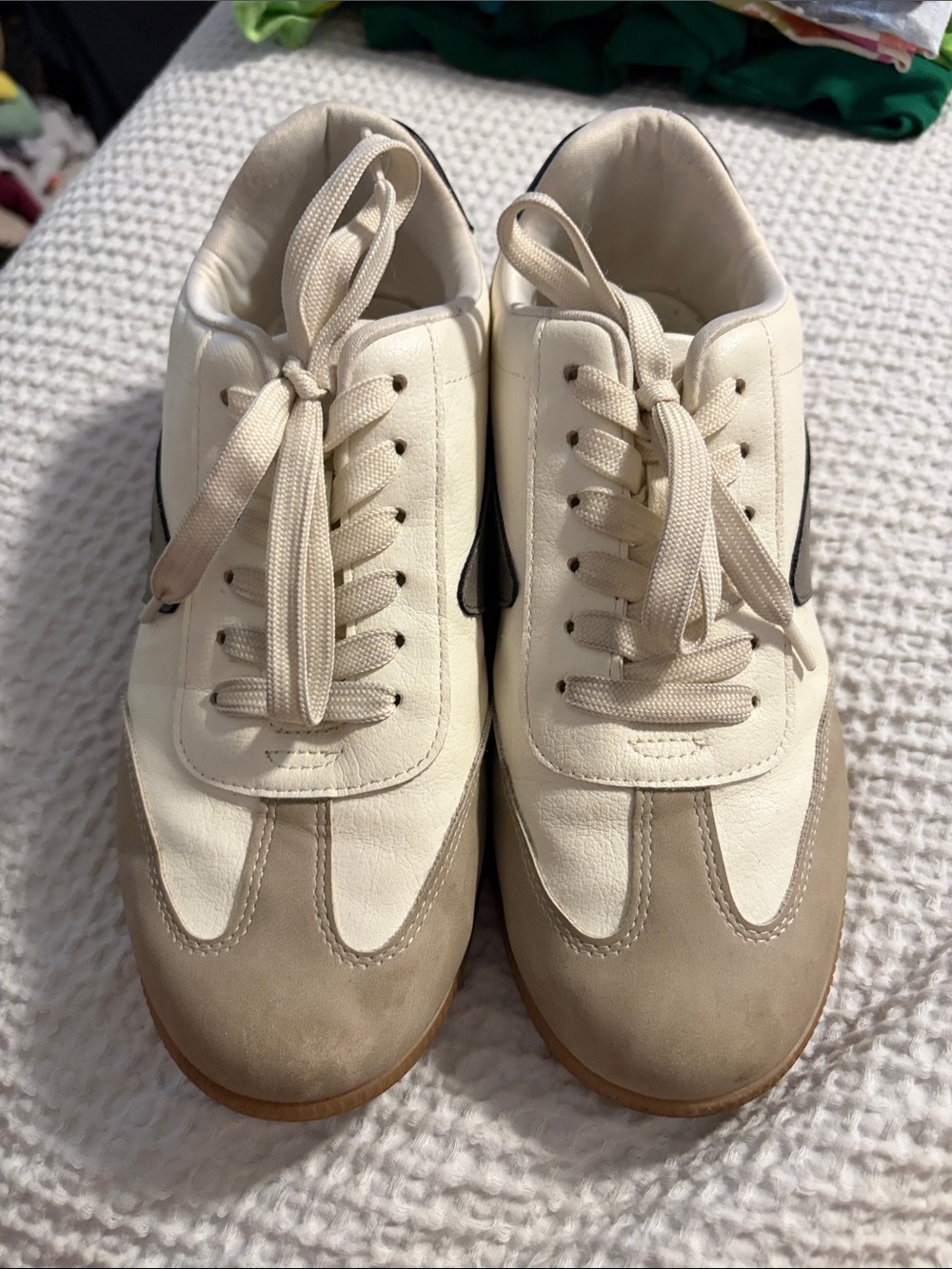 Dolce Vita Ivory and Taupe Low-Profile Athletic Sneakers